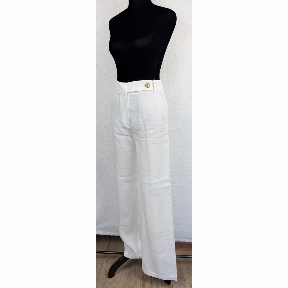 MASSIMO DUTTI • White 100% Linen High-Waisted Wide Leg Trouser Pants, 2 - Picture 4 of 13
